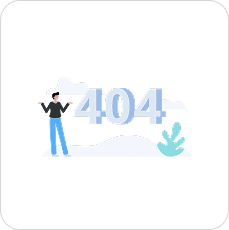 Shrugging person beside a large 3D 404 number representing website errors, with minimalist blue and white graphics.