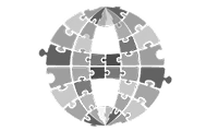 Grayscale puzzle pieces forming a globe integrate seamlessly to represent global unity and connection.