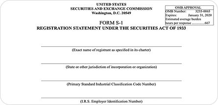 US SEC Form S-1 registration statement template with blank fields for company details and OMB approval information