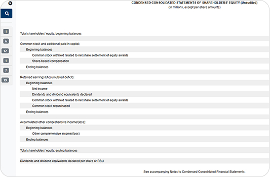 Condensed consolidated statement of shareholders' equity showing line items for iXBRL tagging requirements.