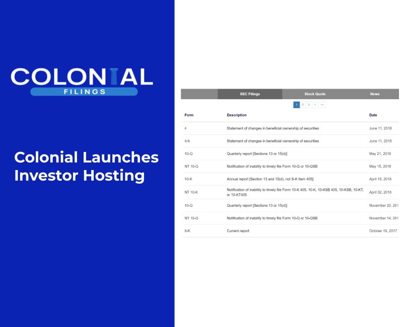 Colonial Launches Investor Hosting